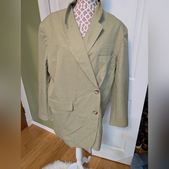 Topshop Tailored Dad Blazer Mini Dress Ecru Cream  Oversized Sz large - Picture 1 of 4